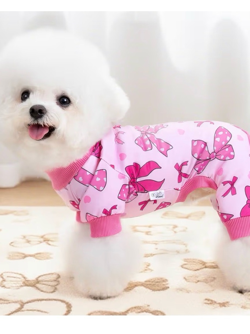 Pink Bow Print Dog Pajamas - Cute Cozy Pet Onesie